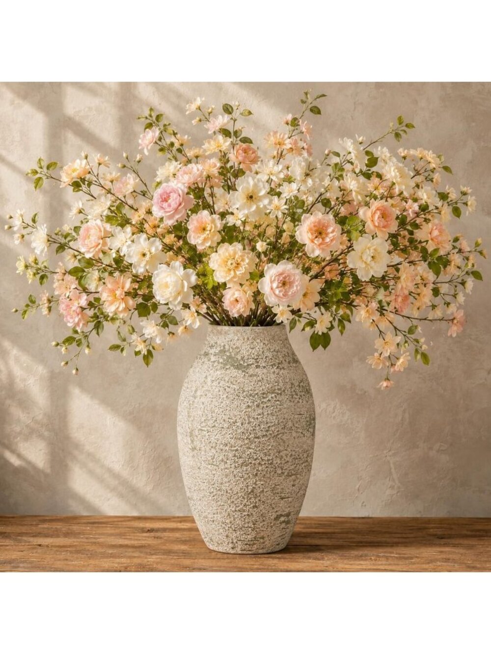 7.08 Inch Rustic Cream Ceramic Flower Table Vase Speckled Bubble Glaze Home Deco